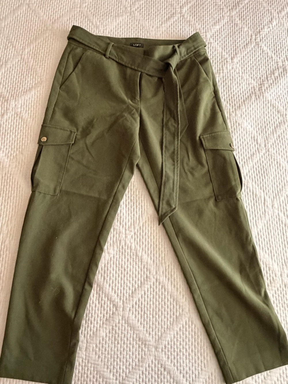 LOFT Olive Green Cargo Tie-Waist Pants